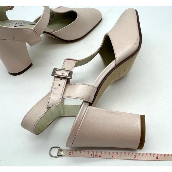 Vintage Calico Mary Jane Heels 8.5 NOS T-Strap Block Heel Nude Balletcore NOS - Picture 9 of 14